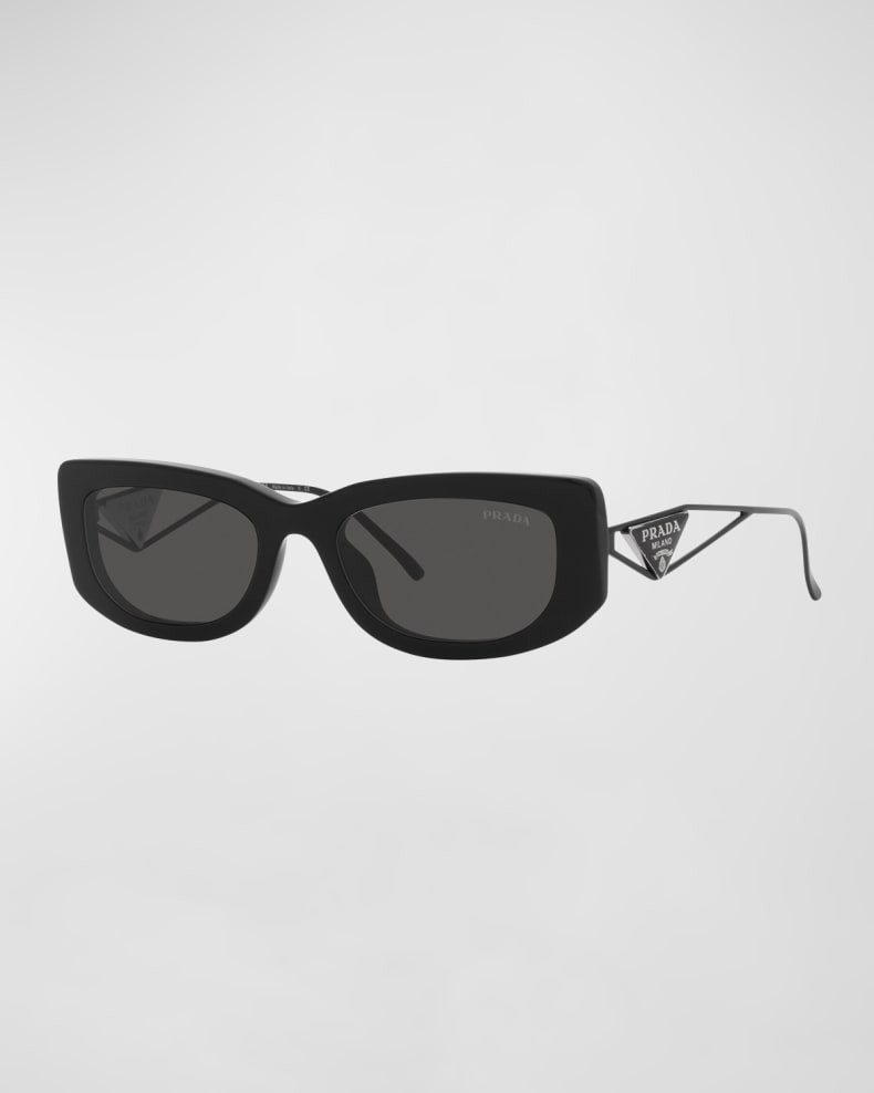 Prada Triangle Logo Rectangle Acetate & Metal Sunglasses | Neiman Marcus