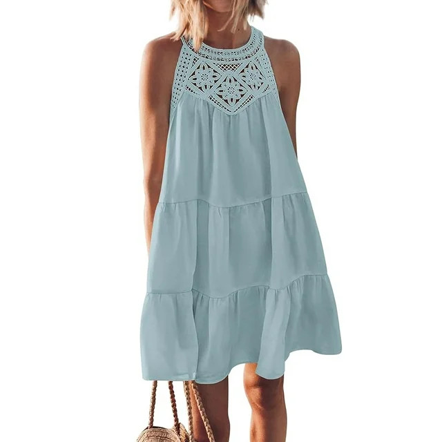 SHIBEVER Halter Dresses for Women Summer Sleeveless A-Line Tiered Swing Sundress for Womens Cloth... | Walmart (US)