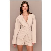 Light Grey Tailored Cinched Waist Asymmetric Blazer | PrettyLittleThing US