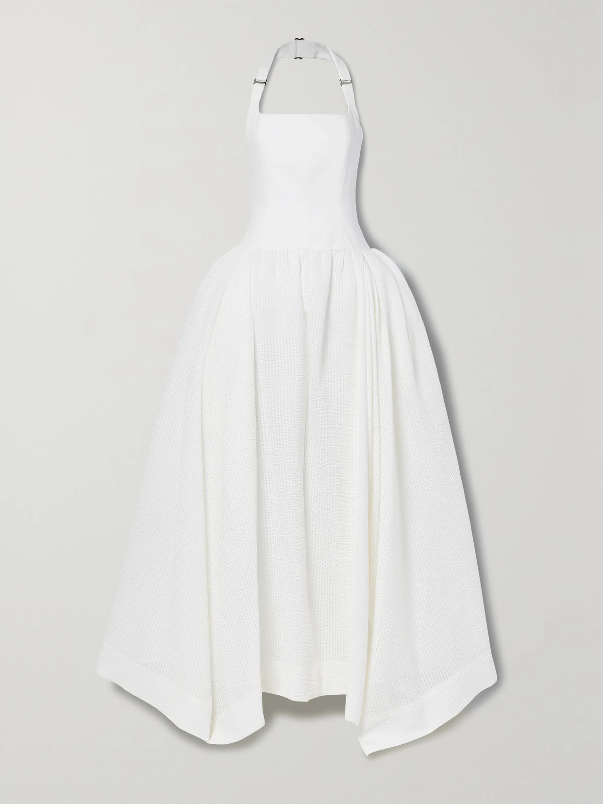 Christopher John Rogers - Cotton-twill And Striped Seersucker Halterneck Gown - White | NET-A-PORTER (US)