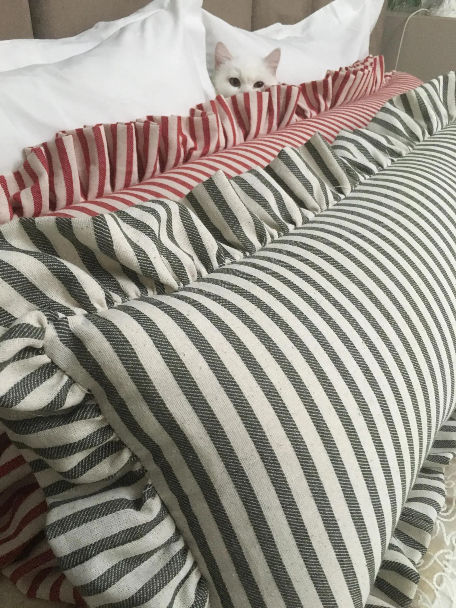 Ruffled Linen Lumbar Pillow Cover: Striped Farmhouse Bolster | Etsy (Global)