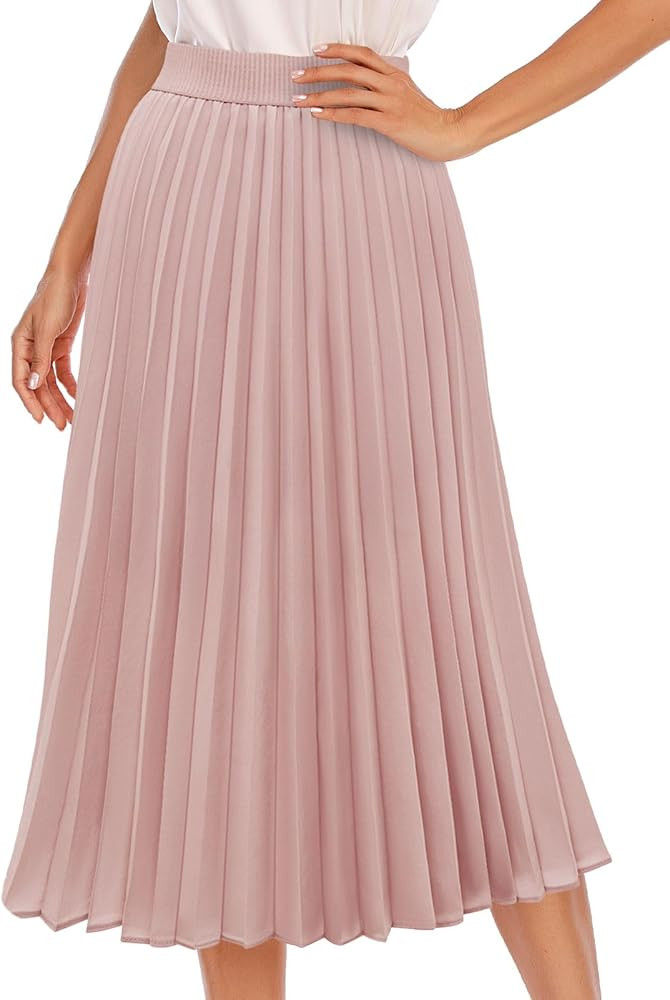DRESSTELLS Pleated Midi Skirts for Women Long Aline Elastic High Waisted Chiffon Skirt | Amazon (US)