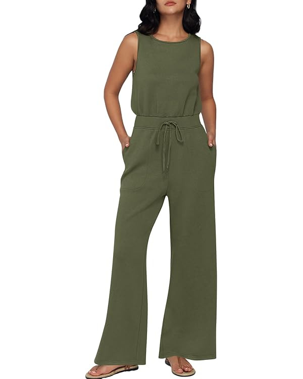 AUTOMET Womens Jumpsuits Dressy Summer Outfits Casual Sleeveless Wide Leg Long Pants Rompers Fash... | Amazon (US)