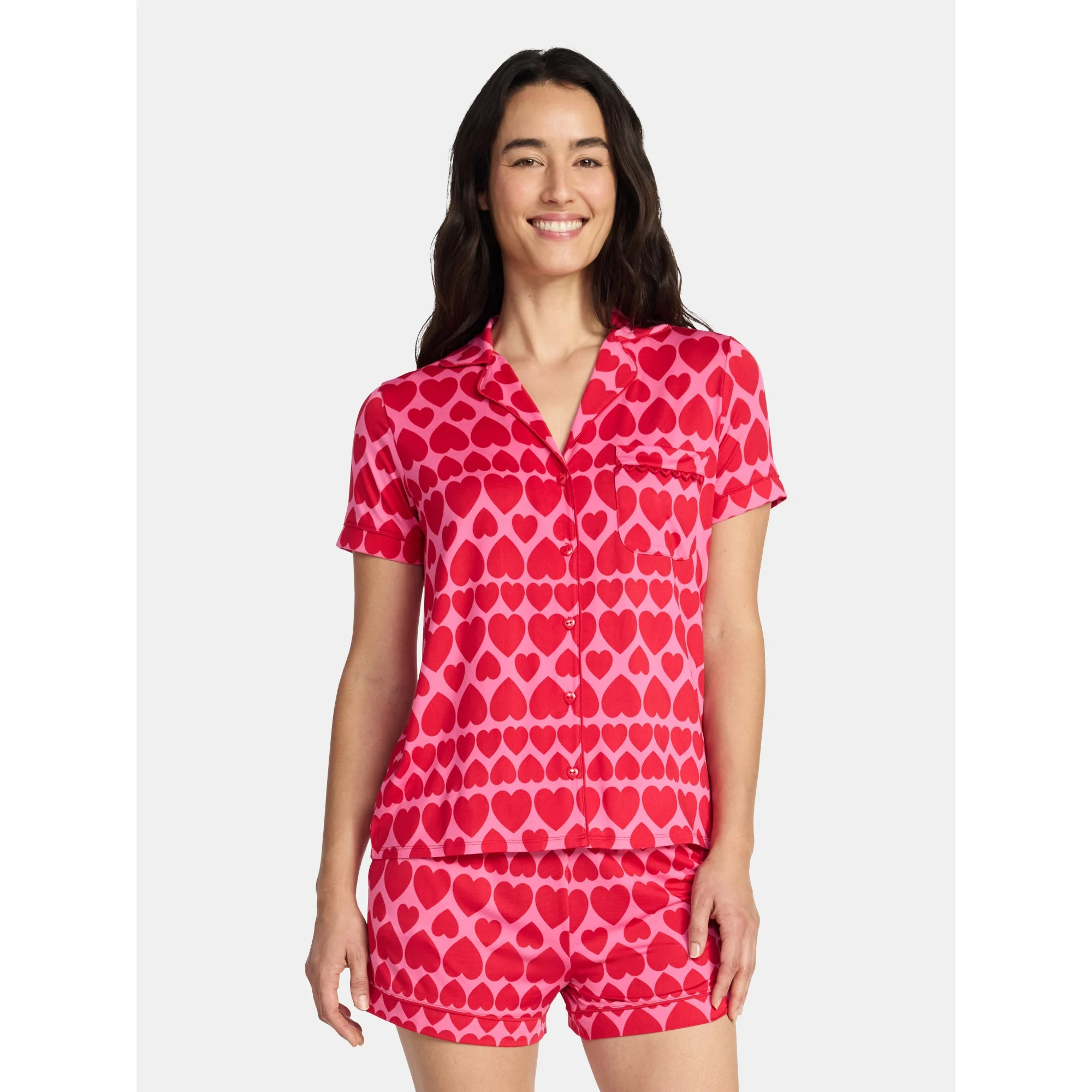 Valentine's Day Women's Knit Notch Collar Top and Shorts Pajama Set from Way to Celebrate, 2-Piec... | Walmart (US)