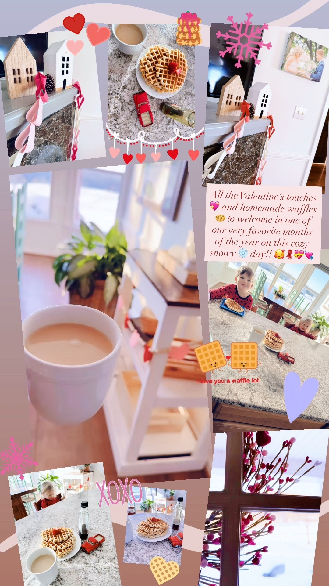 All the Valentine’s touches 💖 and homemade waffles 🧇 to welcome in one of our very favorite months of the year on this cozy snowy ❄️ day!! 🥰🧣💝💘