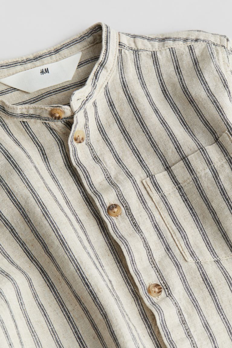 Linen-blend Band Collar Shirt - Light beige/striped - Kids | H&M US | H&M (US + CA)