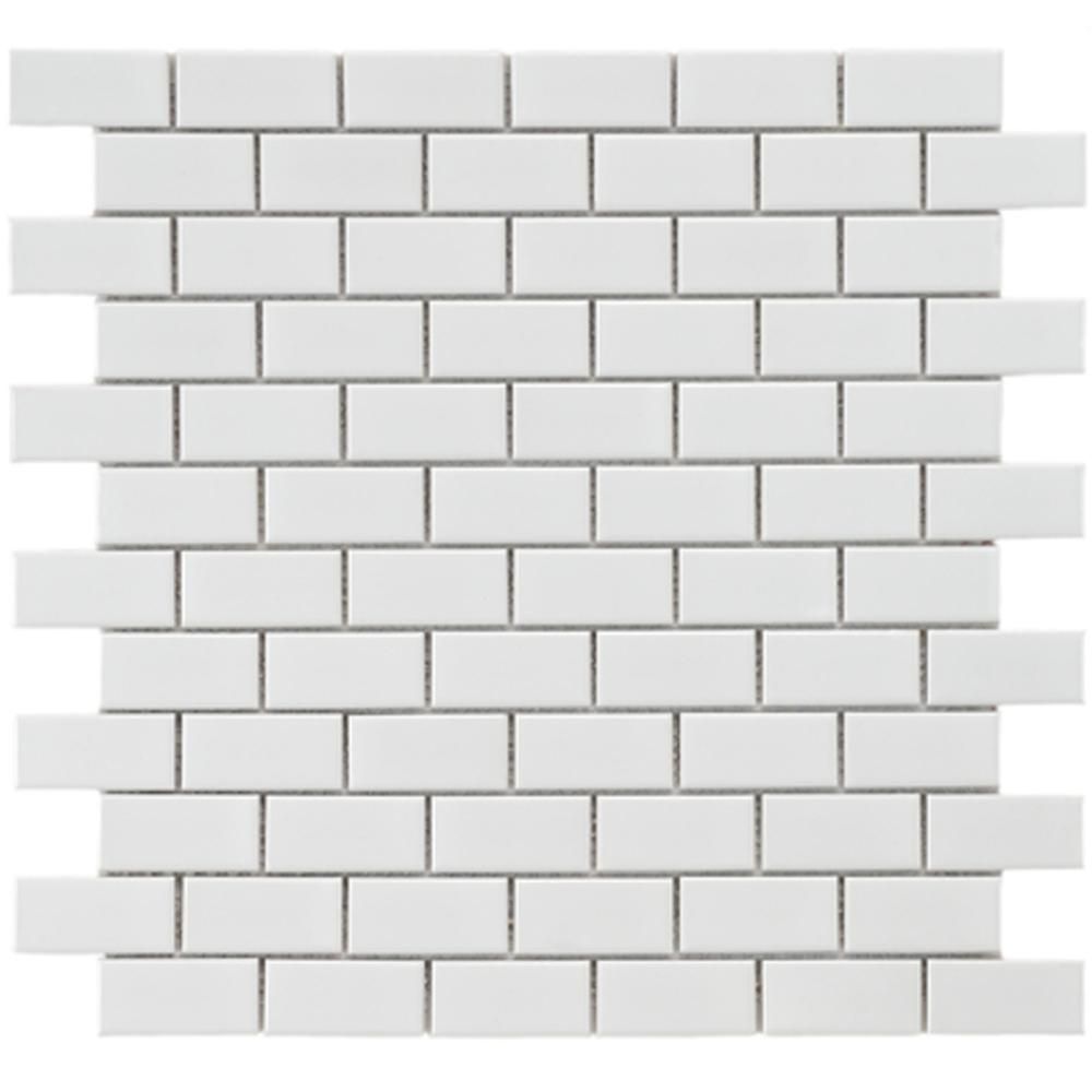 Metro Subway Glossy White 11-3/4 in. x 11-3/4 in. x 5 mm Porcelain Mosaic Tile (9.6 sq. ft. / case) | The Home Depot