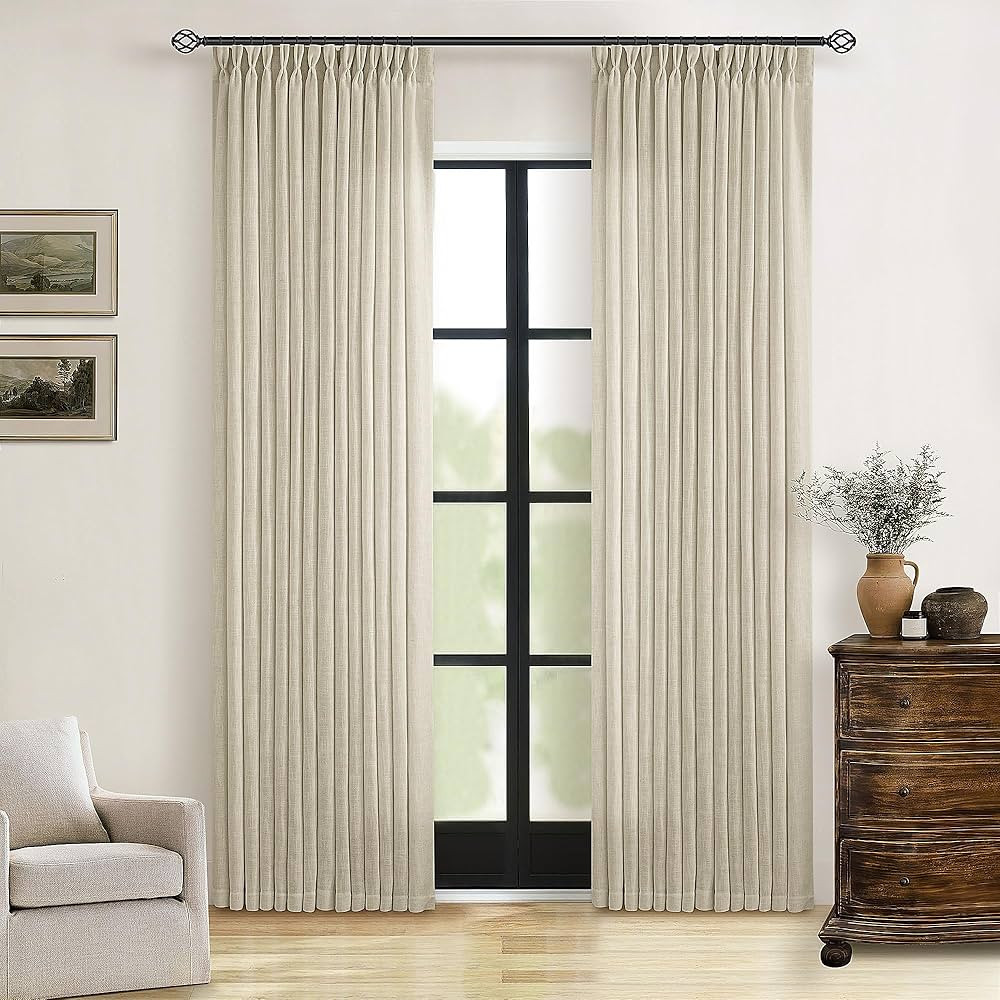 Linen Pinch Pleated Linen Curtains 2 Panels for Living Room Bedroom Memory Training Shaped Semi S... | Amazon (US)