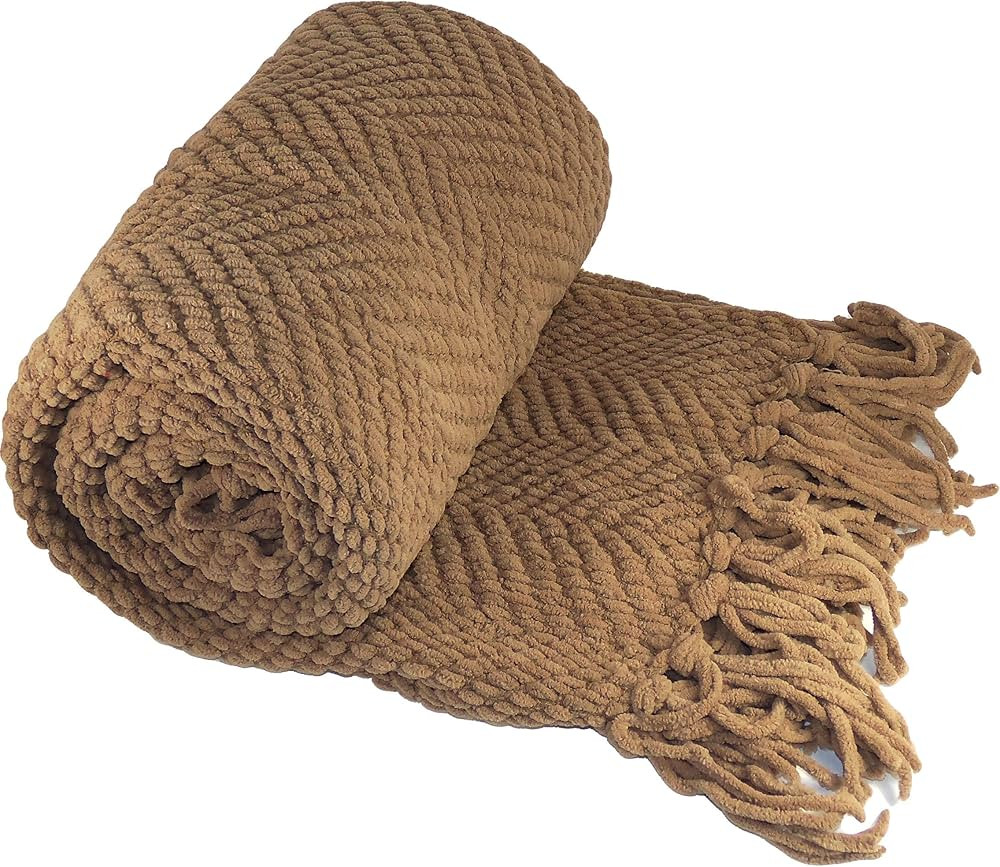Home Soft Things Brown Throw Blanket Knitted Tweed Throw 60'' x 80'', Amphora, Super Soft Cozy Wa... | Amazon (US)
