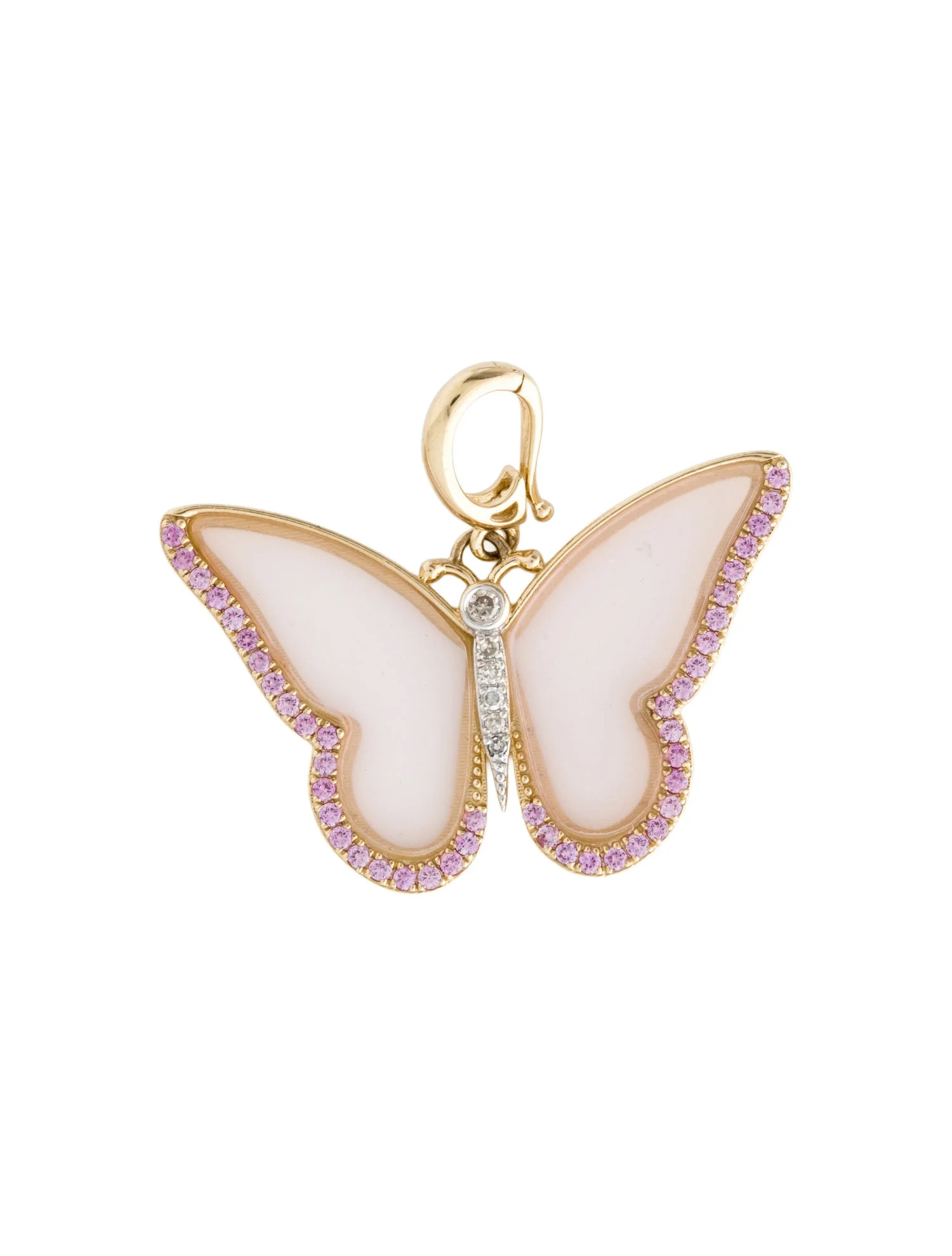 Pendant 14K Pink Sapphire , Diamond & Crystal Butterfly Pendant - Pendant Necklace, Necklaces - P... | The RealReal