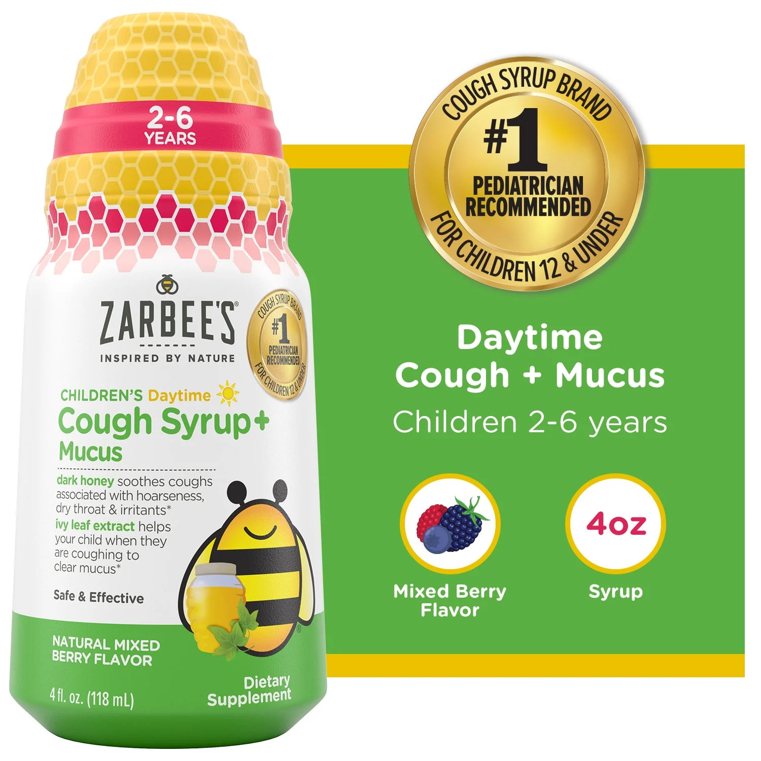 Zarbee's Children's Daytime Cough Syrup + Mucus, Berry, 4 fl. oz | Walmart (US)