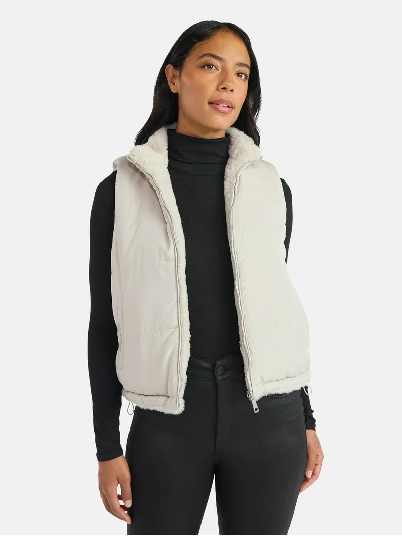 Time and Tru Women's and Women's Plus Faux Fur Reversible Vest, Sizes XS-2X | Walmart (US)