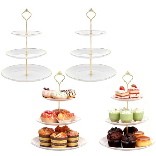 xozeooeu 4 Pack 3-Tier Cupcake Stand, White Plastic Tiered Dessert Stand, Round Serving Tray for Wedding, Birthday, Christmas Party Decor | Amazon (US)