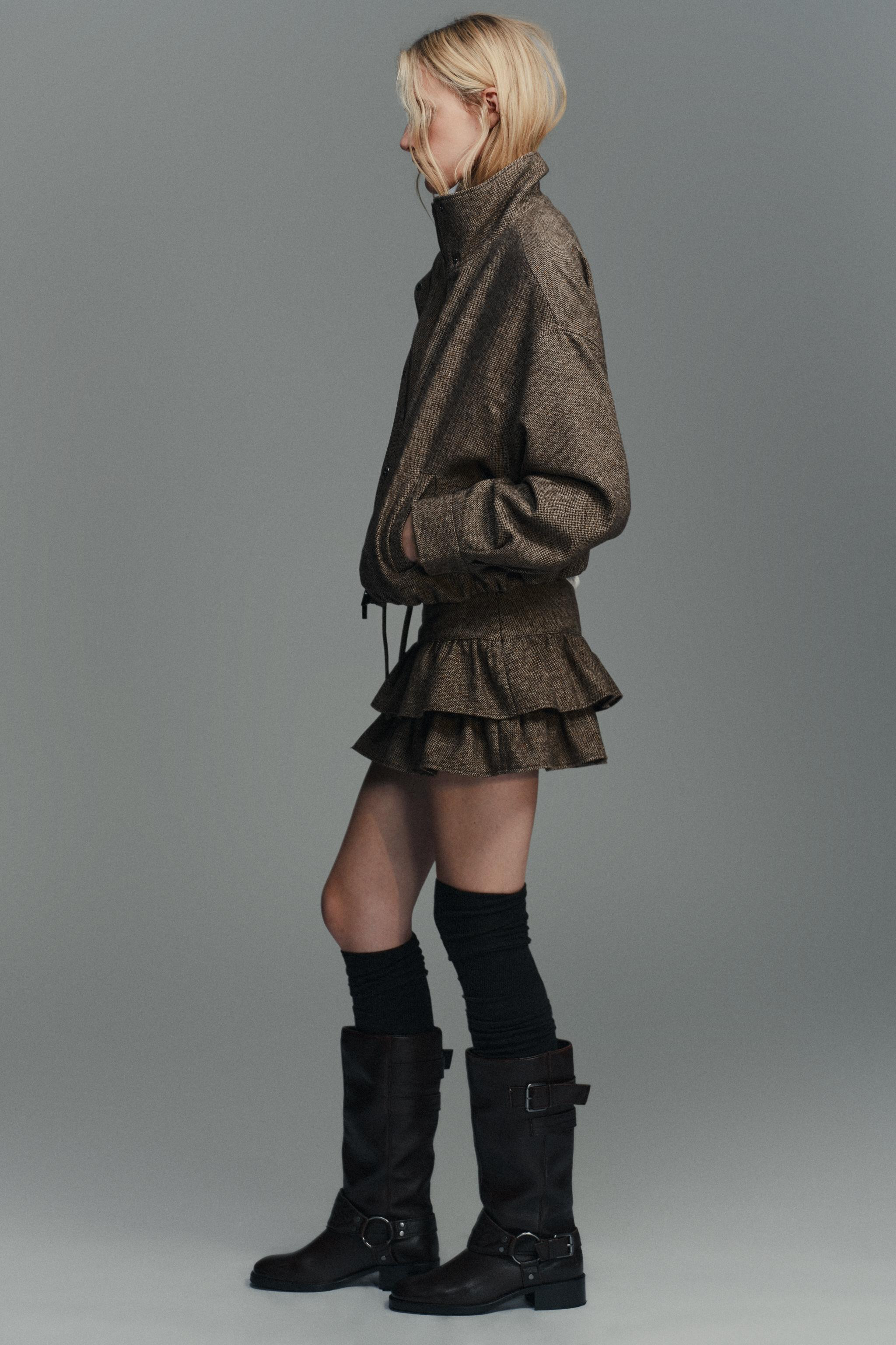 WOOL BLEND HERRINGBONE SKORT | Zara US