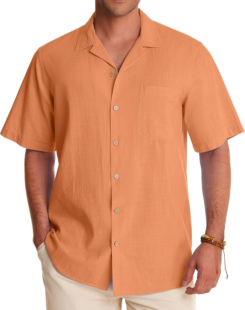Alimens & Gentle Mens Linen Shirts Short Sleeve Button Down Shirts Cotton Summer Beach Cuban Shir... | Amazon (US)