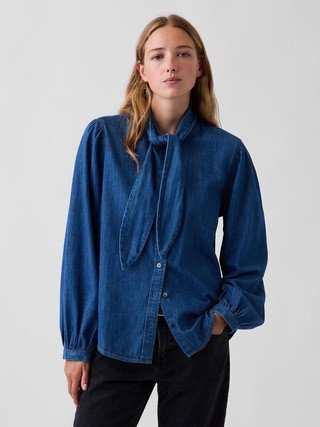 Denim Tie-Neck Shirt | Gap (US)