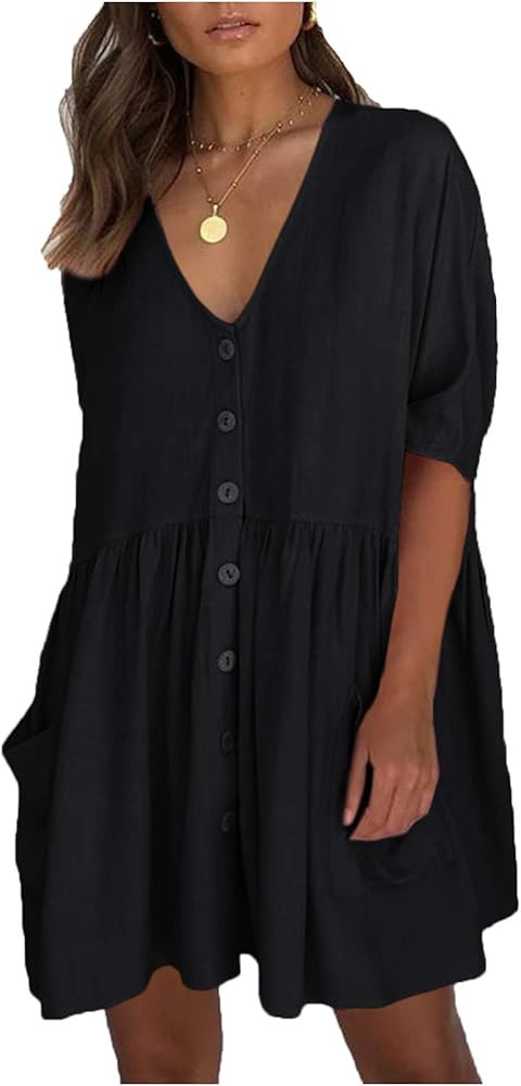 Wander Agio Beach Swimsuit for Women Sleeve Coverups Bikini Cover Up Shirt Button Pocket Down Skirt | Amazon (US)