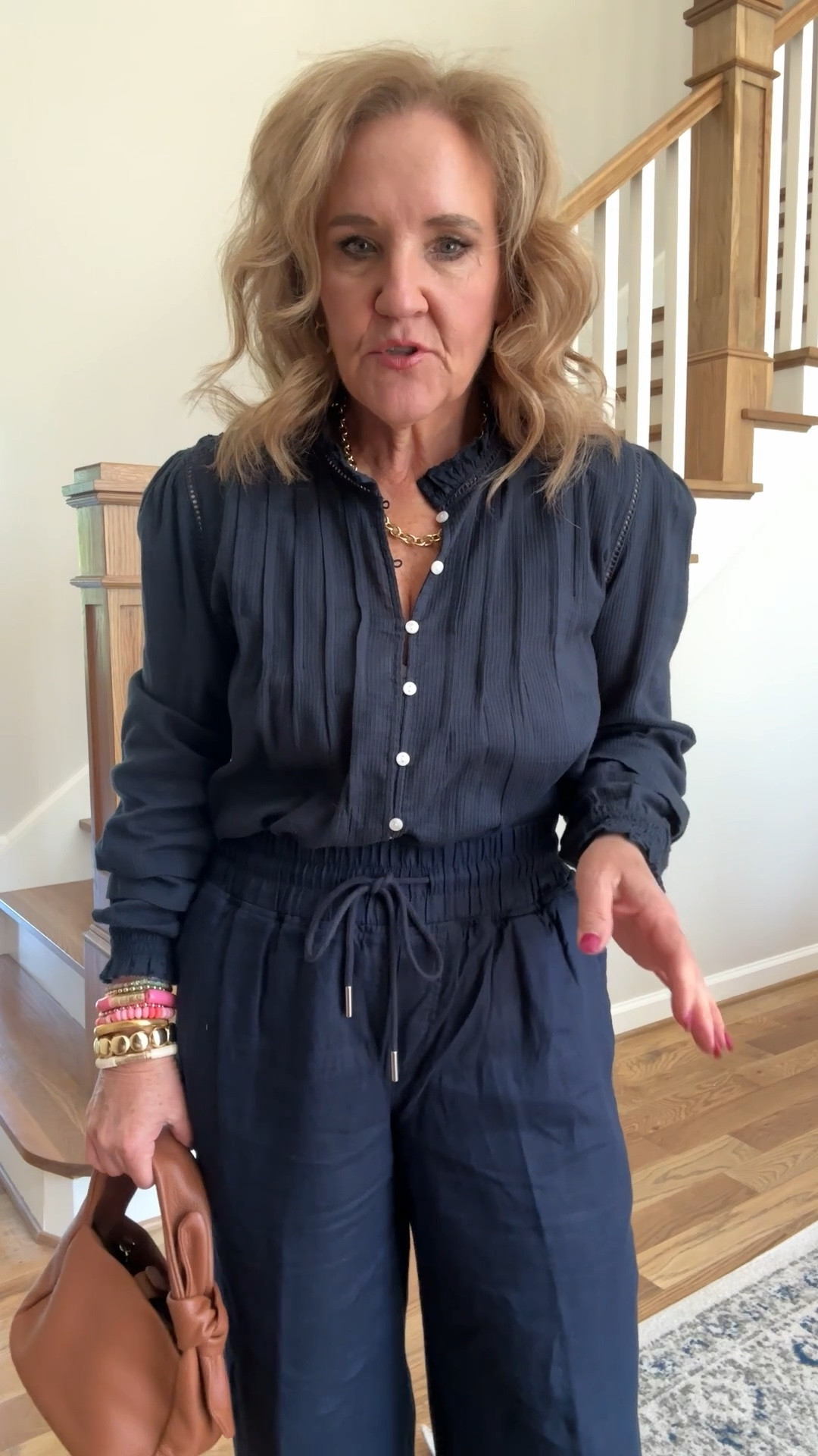 Cotton blouse size medium 
Linen pants size medium inseam size 28
This bag! A dream for under $100 

Spring fashion quince linen navy pants spring outfits cotton blouse 

#LTKOver40 #LTKWatchNow #LTKFindsUnder100