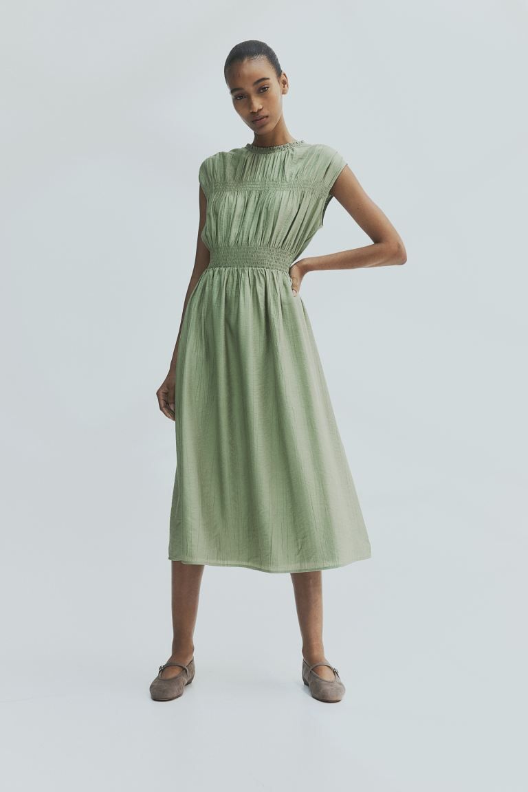 Smocked-detail Dress - Green - Ladies | H&M US | H&M (US + CA)
