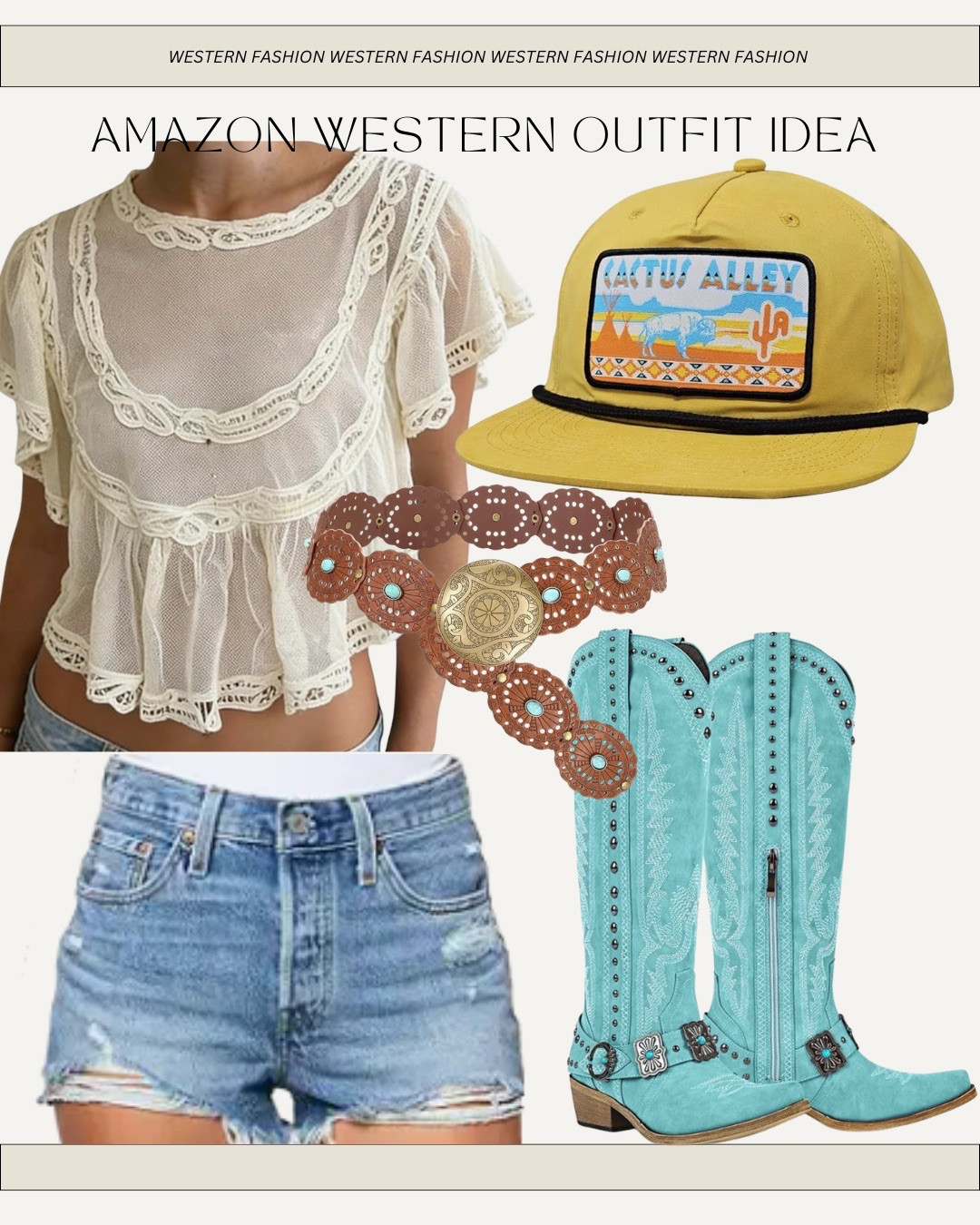 Amazon western fashion outfit idea - country concert outfit - turquoise cowgirl boots - denim shorts

#LTKgrwm #LTKootd