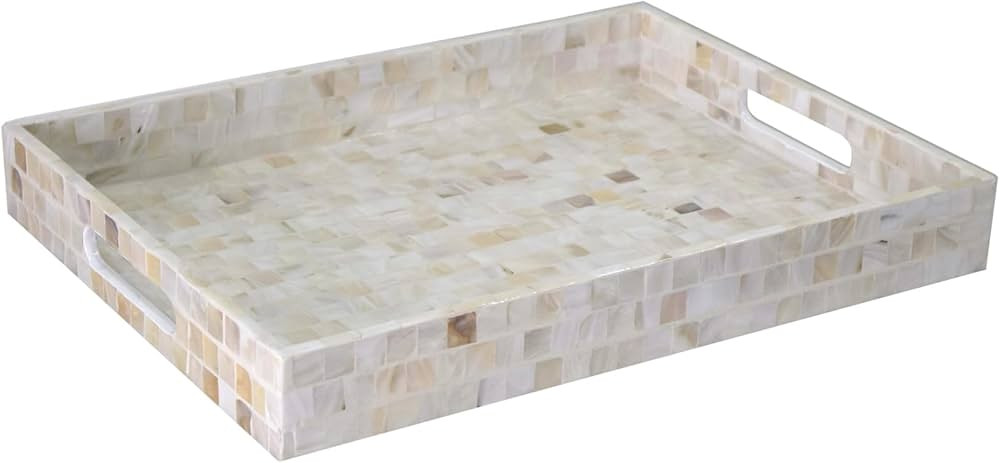PEMAR Rectangular Mother of Pearl Serving Tray Nacre Wood Lap Ottoman Tray for Coffee Table, Luxu... | Amazon (US)