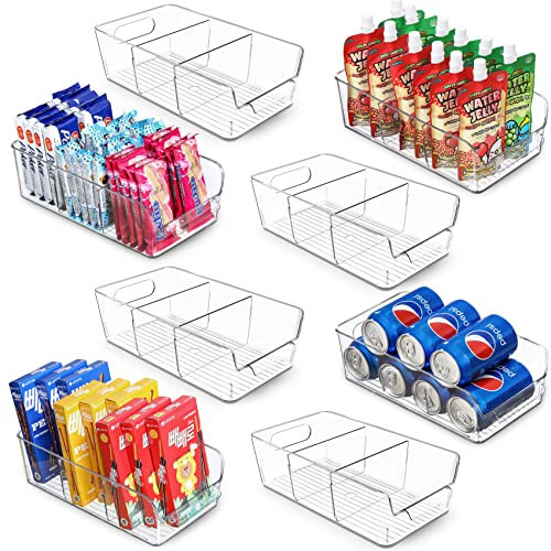 Set of 8, Stackable Clear Bins with Removable Dividers - Food Snack Organizer, Pantry Organization and Storage - Plastic Home Containers - Refrigerator, Fridge, Kitchen Cabinet Organizing Bins | Amazon (US)