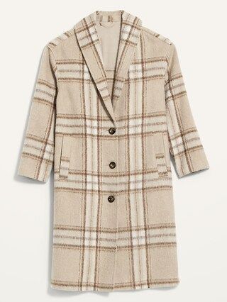 Relaxed Plaid Soft-Brushed Overcoat for Women | Old Navy (US)