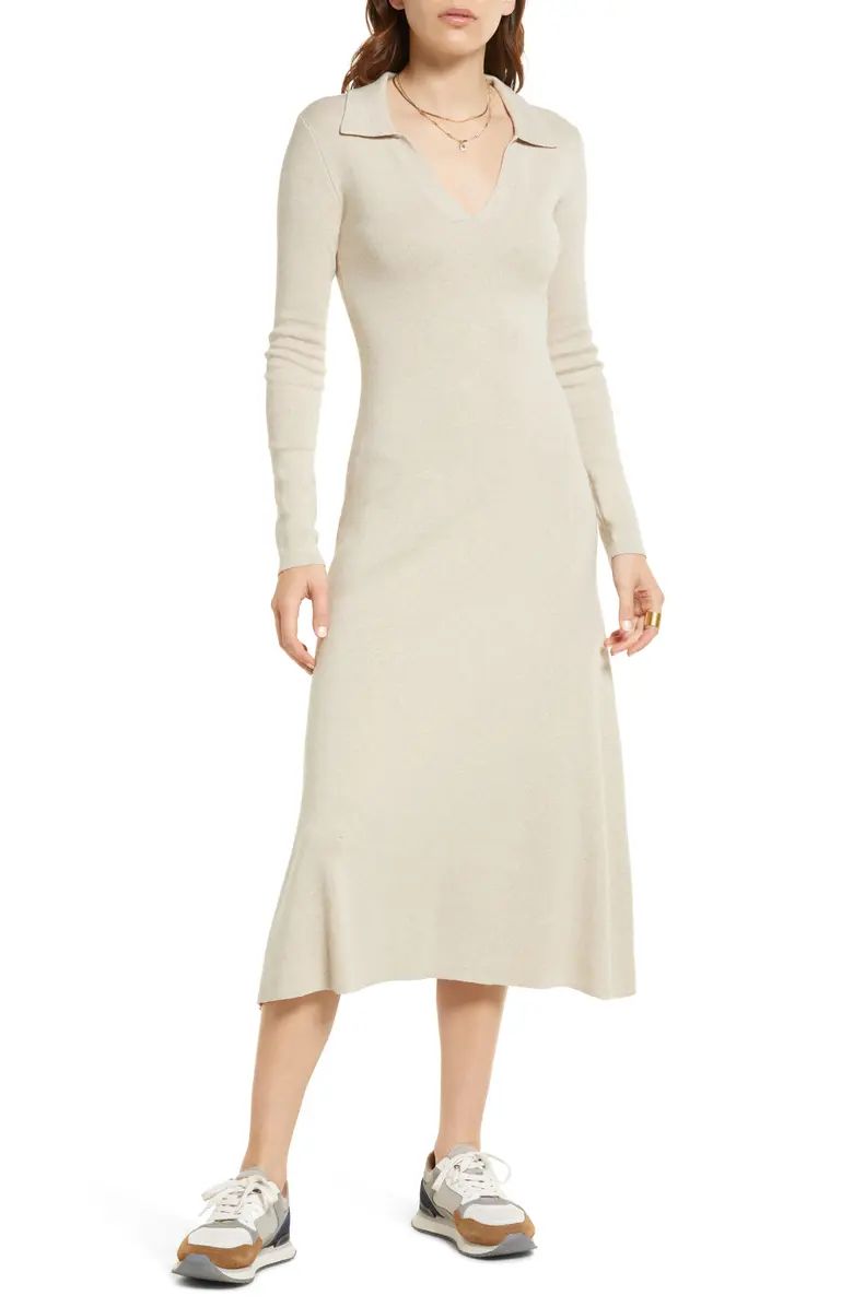 Long Sleeve Cotton Blend Rib Polo Sweater DressTREASURE & BOND | Nordstrom