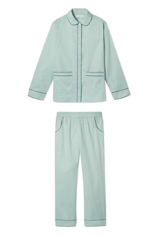 Poplin Piped Pants Set in Spruce | LAKE Pajamas