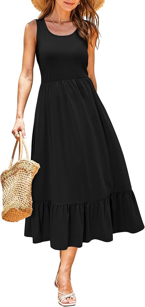 STYLEWORD Women's Summer 2026 Casual Short Sleeve Tiered Flowy Spring Dress Long Midi Beach Sundr... | Amazon (US)