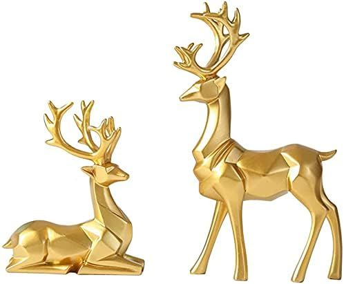 Joylern 2pcs Reindeer Figurines Deer Figurine Animal Crafts Sculpture Desktop Ornament for Xmas H... | Amazon (US)