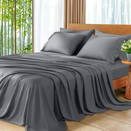 SONORO KATE 6 Pieces Bamboo Bed Sheets Set, Luxury Rayon Derived - Deep Pockets - Wrinkle Free - Extremely Soft, Queen, Dark Gray | Walmart (US)