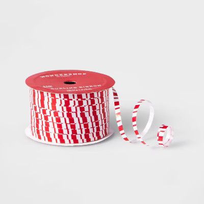3/16" Peppermint Striped Christmas Curl Ribbon 110' Red/White - Wondershop™ | Target