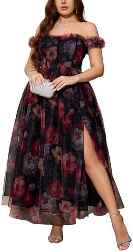 Women's Plus Size Formal Party Cocktail Dress, Wedding Guest Evening Gown with Slit - Off Shoulde... | Amazon (US)