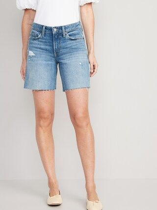 Mid-Rise OG Loose Ripped Cut-Off Jean Shorts for Women -- 7-inch inseam | Old Navy (US)