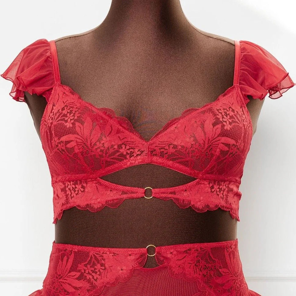 Lace & Mesh Keyhole Bralette - Scarlet Red | Mentionables