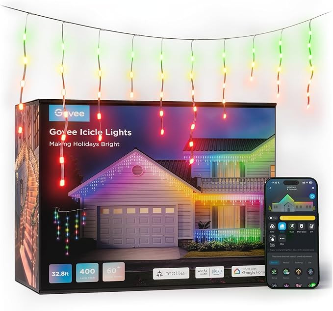 Govee Icicle Lights, Smart RGBIC Halloween Icicle Lights for Outside, 33ft with 400 LEDs Christma... | Amazon (US)