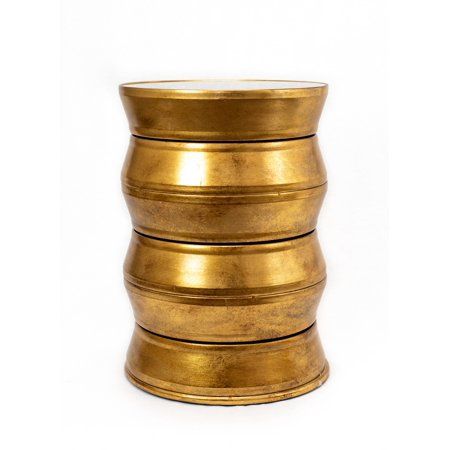 Casablanca Iron Drum End Table in Antique Gold Finish with Glass Top | Walmart (US)