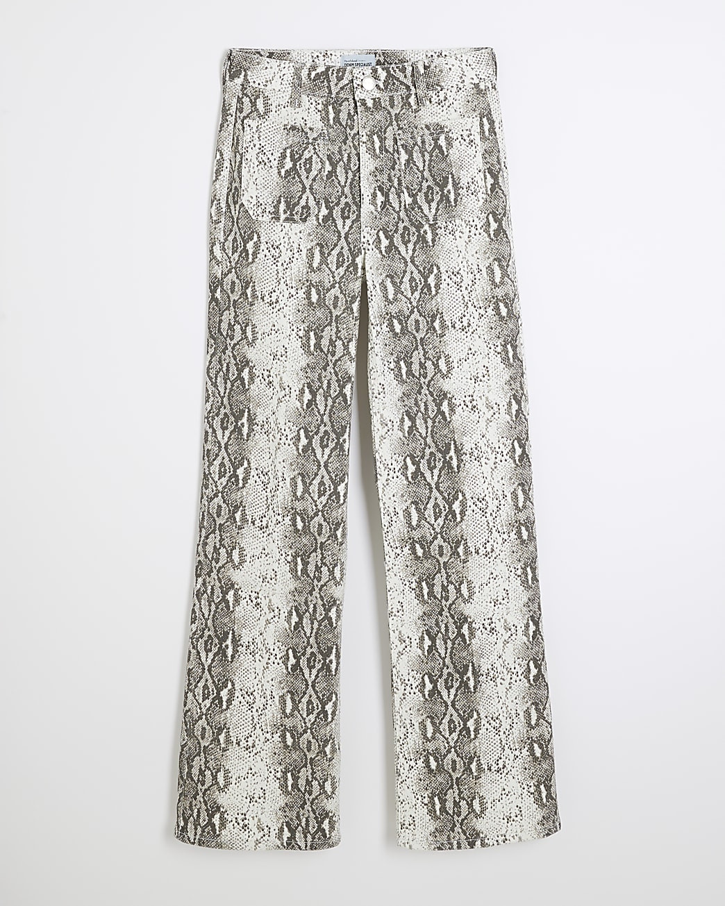 Brown Denim Wide Leg Snake Print Trousers | River Island (UK & IE)