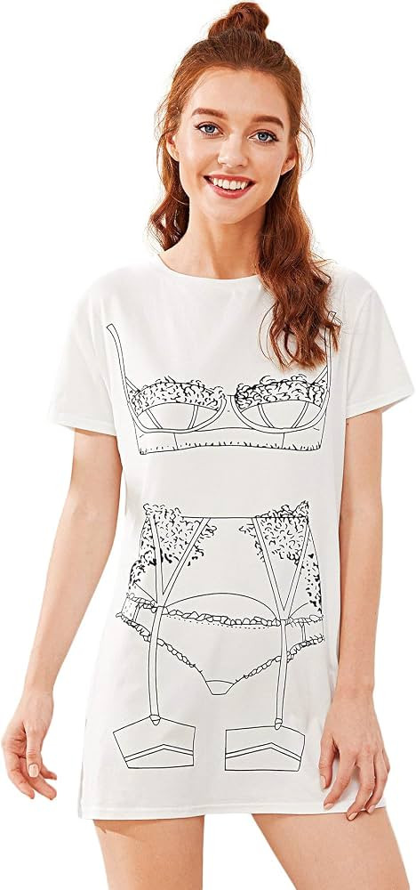 Floerns Women's Funny Lingerie Nightgown Cute Print Tshirt Sleepdress | Amazon (US)