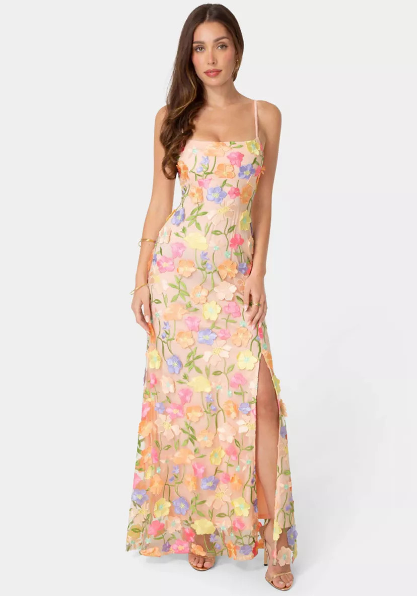 Floral Embroidery Bodycon Maxi Dress | Belk