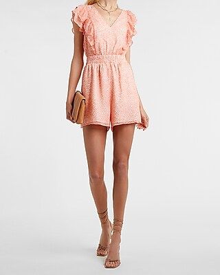 Printed Ruffle Sleeve Romper | Express