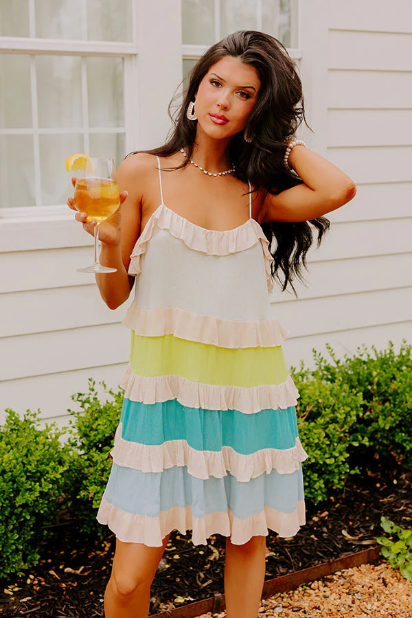 Smiling Ear To Ear Tiered Mini Dress In Aqua | Impressions Online Boutique