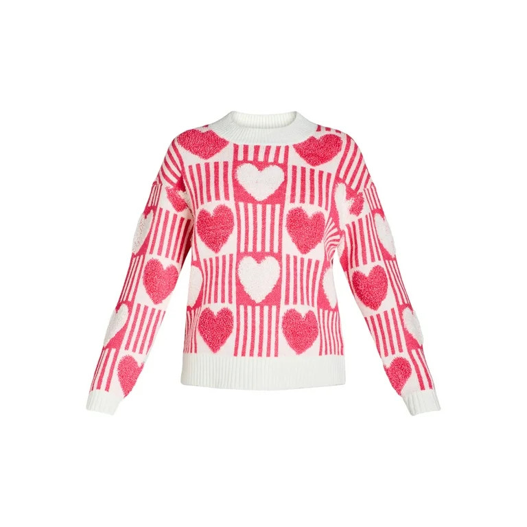 99 Jane Street Women's Checkered Hearts Pullover Sweater, Midweight, Sizes XS-XL | Walmart (US)