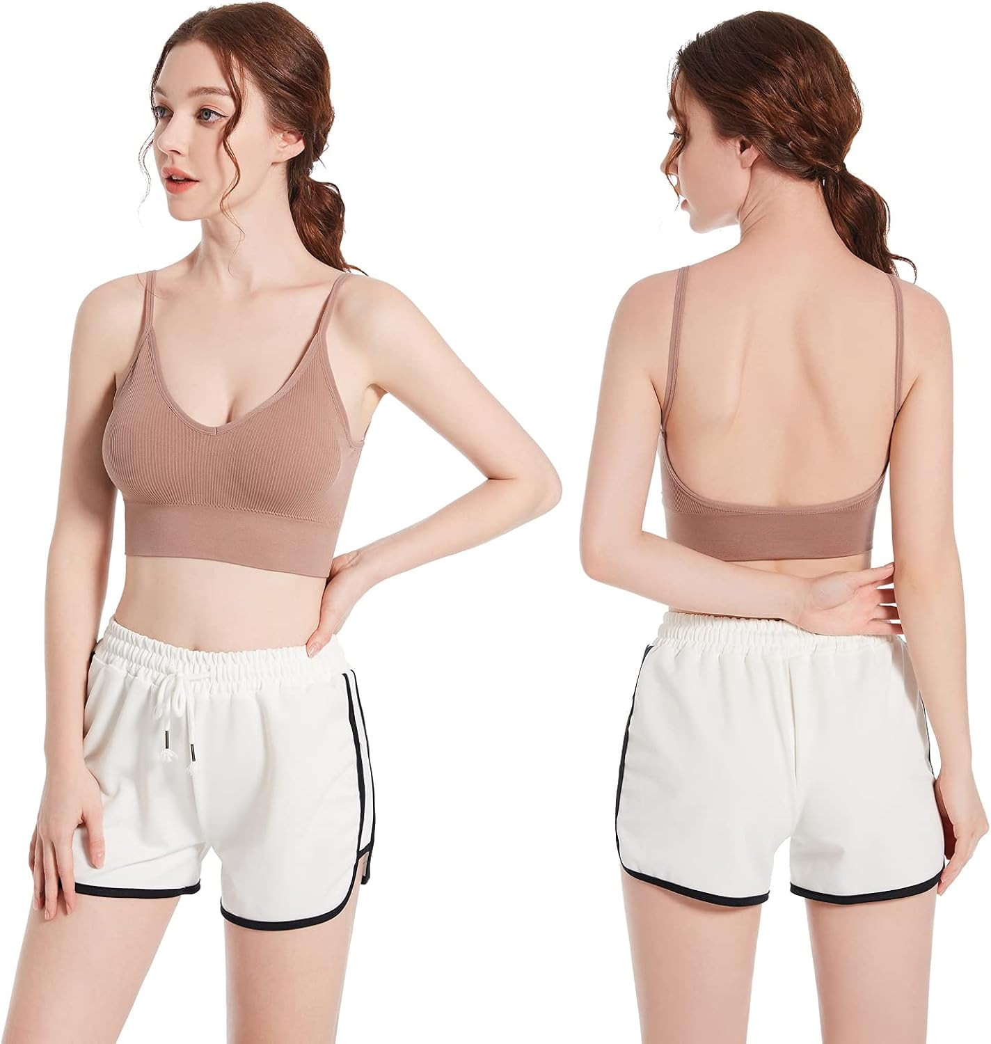 Anmose Sports Bras Tank top Low Back Sleep Bra Seamless Without Steel Ring V Neck Cami Everyday B... | Amazon (US)