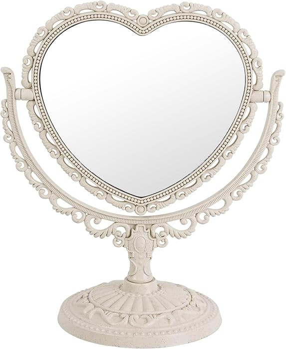 XPXKJ 7 Inch Vintage Heart Mirror - Elegant Desk Makeup Mirror with Double Sided 360 Degree Rotat... | Amazon (US)