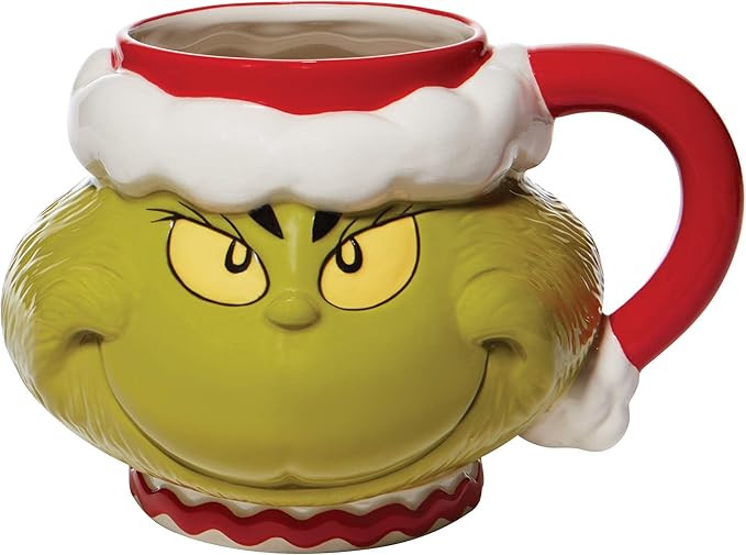 Department 56 Dr. Seuss Grinch Santa Face Sculpted Coffee Mug, 32 Ounce, Multicolor | Amazon (US)