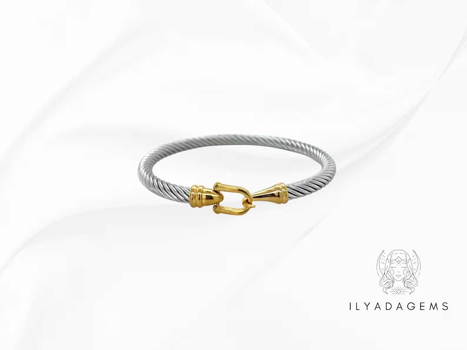 Ilyadagems-cuff Bracelet for Women Twisted - Cable Wire Bangle Bracelet Two Tone - Gold Hook Vint... | Etsy (US)