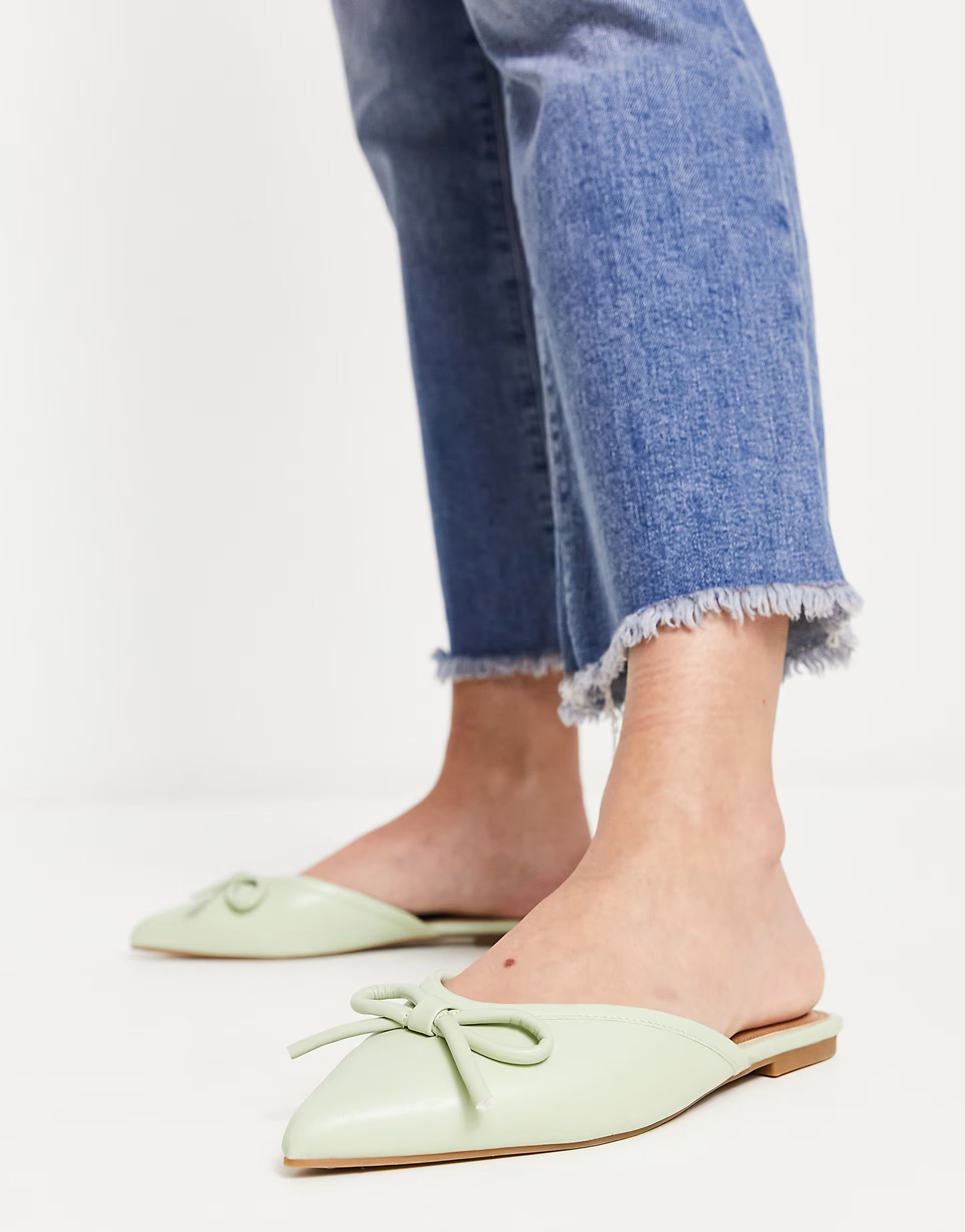 ASOS DESIGN London pointed bow ballet mules in green | ASOS (Global)