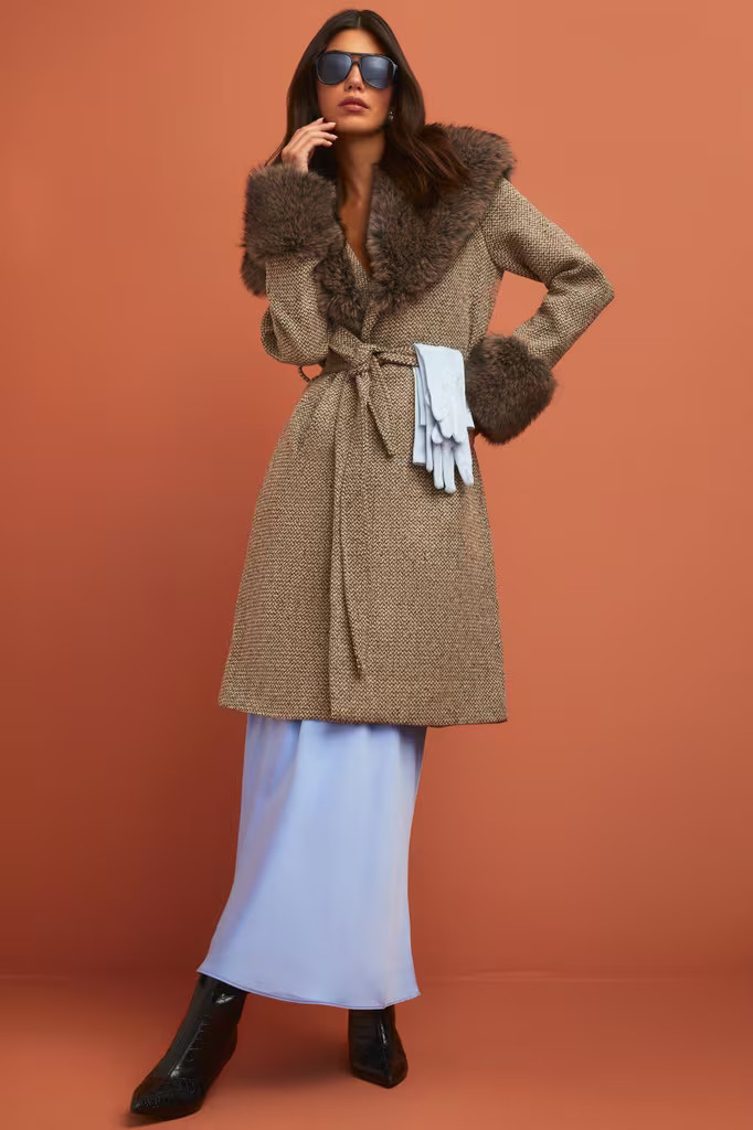 X UNREAL FUR TWEED FAUX FUR COAT | FashionPass